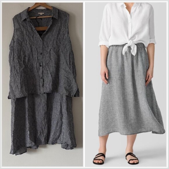 Eileen Fisher Dresses & Skirts - Eileen Fisher Organic Linen Gingham Skirt/top Set Women’s 1X cottage Ethical